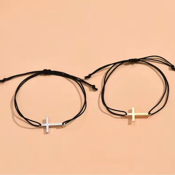 Black and Gold Cross Bracelet string Rope for couples - Picture 2 of 5